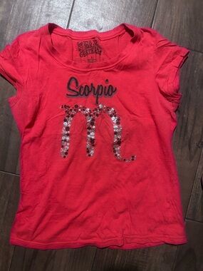 Self Esteem Red Scorpio Sequin Graphic Tee y2k